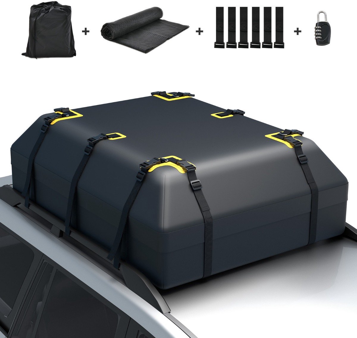 SureDeal® - Kamper - Dakkoffer - Auto Dakkoffer Waterdicht - Deurhaken Cijferslot Antislip - Draagtas - 100x130x44 cm - Zwart