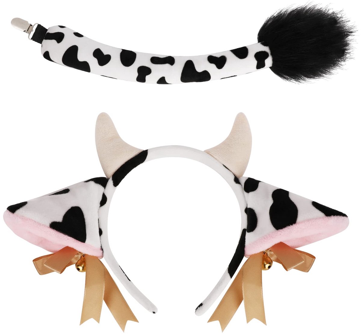 XEPST Koekoekostuumset, koeienoren en staart, set met hoorns, hoofdband en staart, voor dieren, cosplay - ShopVlot
