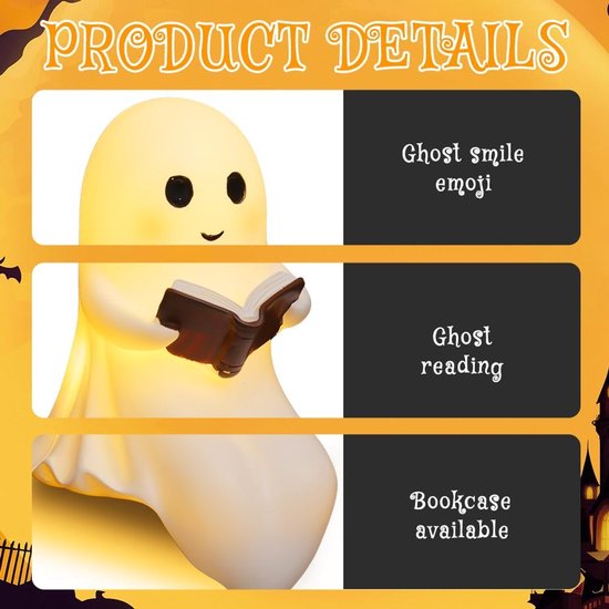 Spook leeslamp - Verlicht Spook bureaulamp - LED-leeslamp - Lichtgevend beeldje - Harsbeeldje - Halloween-decoratie voor kantoor, slaapkamer, studentenkamer,Klein — afbeelding 4