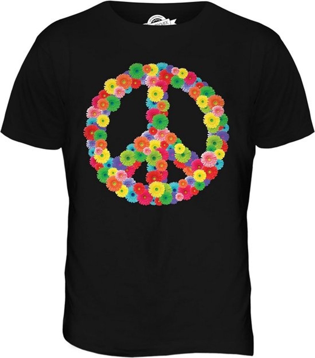 Heren T-shirt met Peace Symbool en Bloemprint - Korte Mouw Bovenstuk