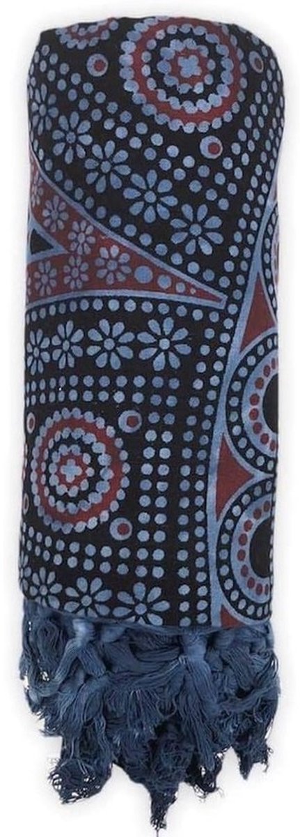 Katoenen Plaid - Banksprei Wandkleed - Woondecoratie - Handgemaakt in India - 210 x 240 cm - Blauw