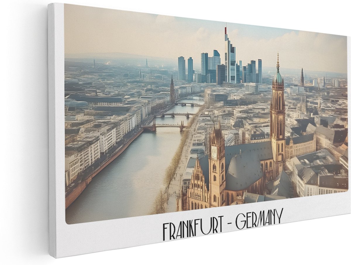 Artaza Canvas Schilderij Skyline Frankfurt - 140x70 cm - Groot - Wanddecoratie Stad Duitsland - Muurdecoratie Woonkamer - Decoratie Historische Kerken - Kamer Accessoires