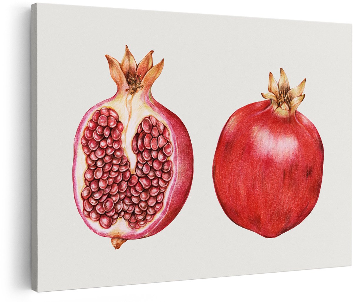 Artaza Canvas Schilderij Granaatappel - 150x100 cm - Groot - Wanddecoratie Keuken - Muurdecoratie Fruit - Vintage Schilderijen Op Canvas - Rood