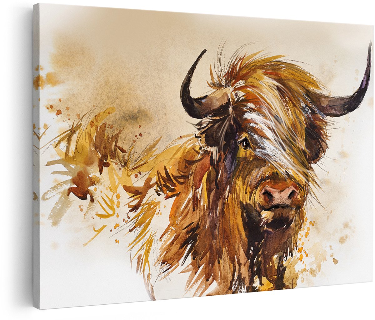 Artaza Canvas Schilderij Schotse Hooglander Koe - Abstract - 150x100 cm - Groot - Wanddecoratie Woonkamer - Schilderijen - Muurdecoratie