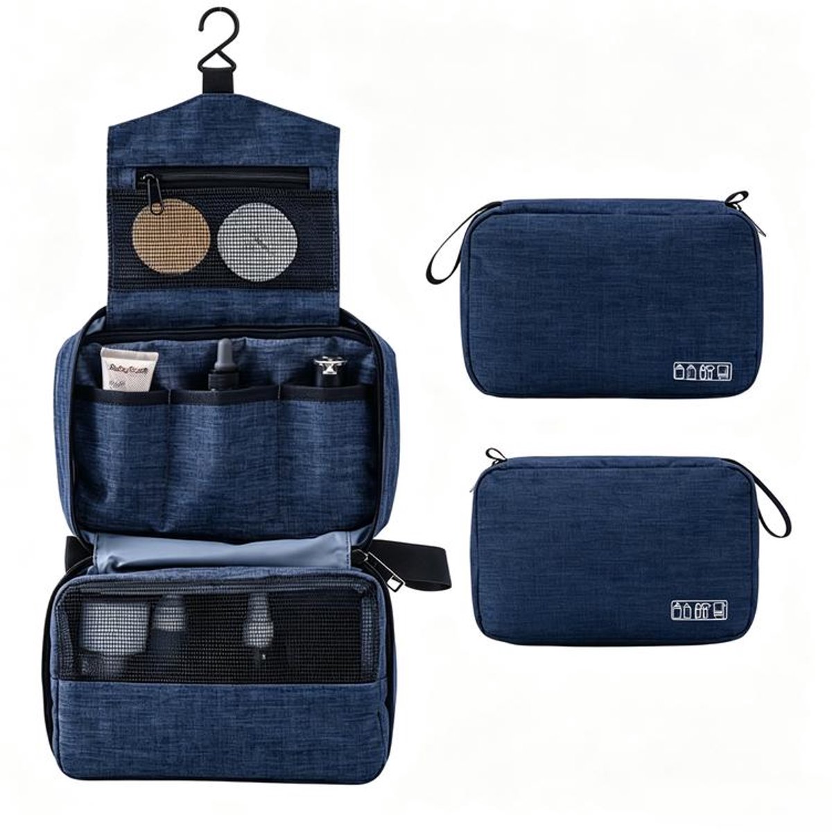 KZQ Hangende Toilettas - Opvouwbare reisorganizer met haken en meerdere vakken - Compact, duurzaam en lichtgewicht - Geschikt voor zowel mannen als vrouwen, ideaal voor reizen en kamperen - Marineblauw