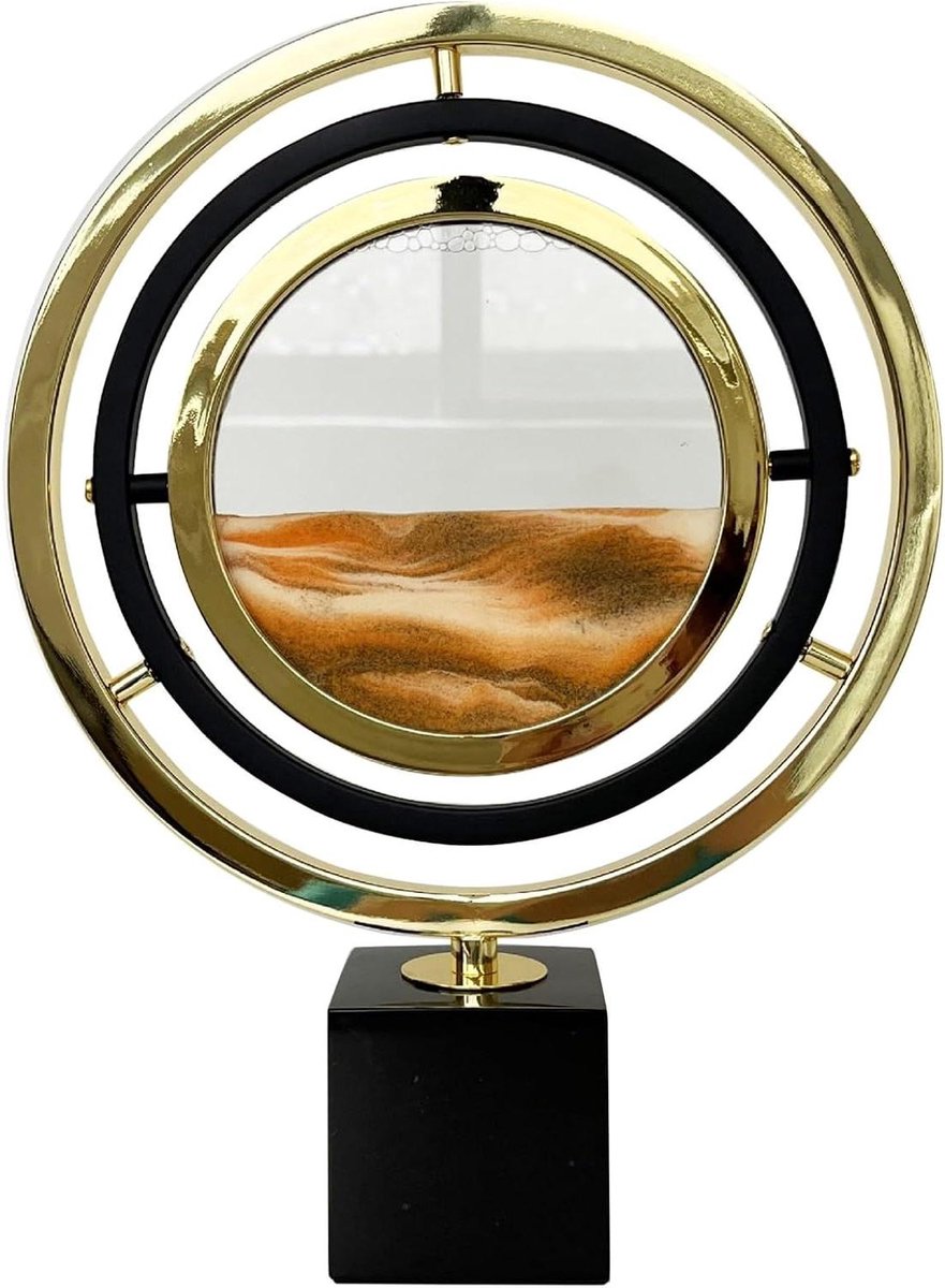 Zandkunst Decoratie - Draaiend Zand Schilderij - Ontspanning Kantoor - 3D Diepzee Landschap - Rond 23cm - Geel