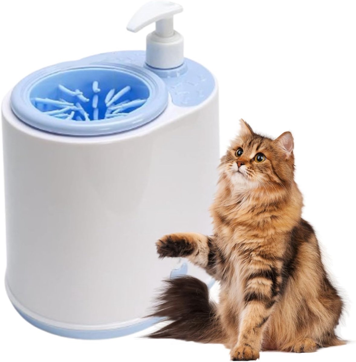 KZQ Oplaadbare elektrische pootreiniger met zeepdispenser - Zacht siliconen borstelharen voor honden en katten - Draagbaar en effectief voor dagelijkse verzorging - Blauw-wit