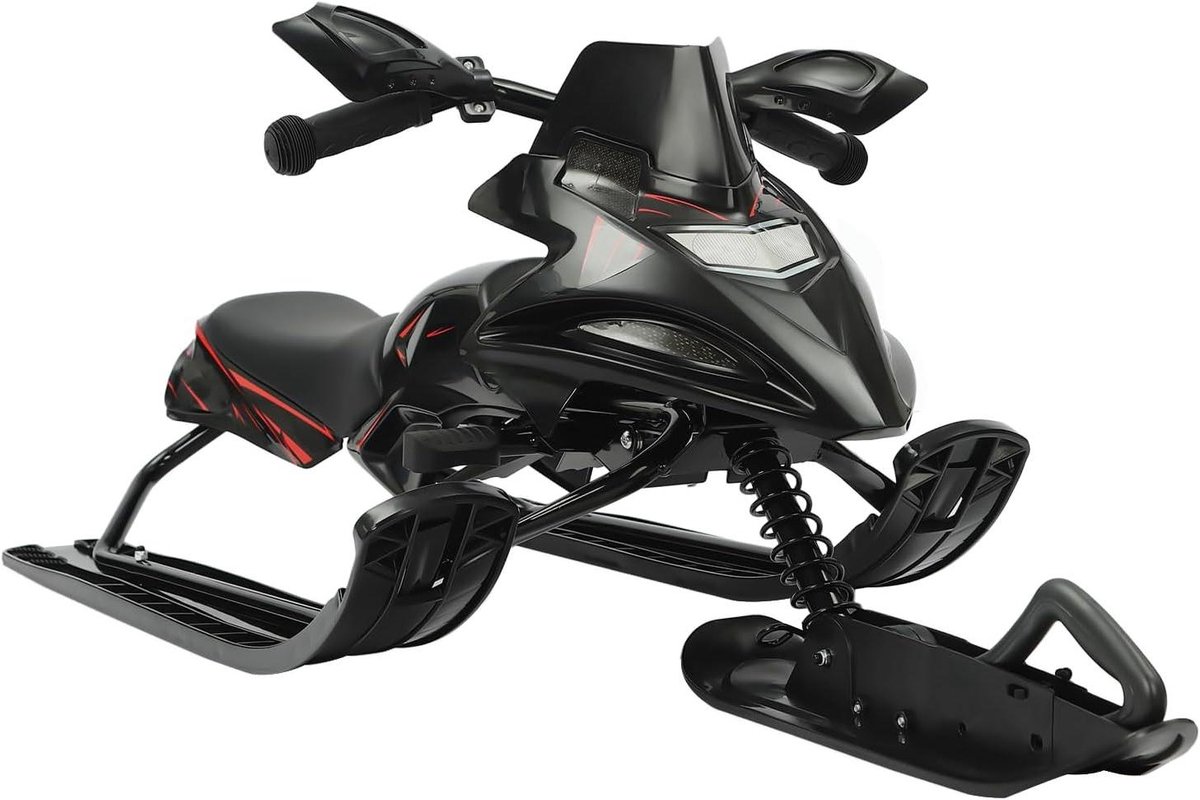 Slee met Stuur - Popslee Skibob - Winterpret Beleven - Drie Snelheden Rem - 80 kg Capaciteit - Zwart