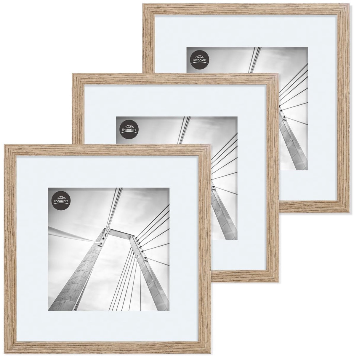 SnelShoppen - Fotolijst 30x30 cm Hout Natuur, MDF met Acrylglas, Set van 3 voor 20x20 Foto's met Passe-Partout of 30x30 Zonder Passe-Partout, Perfect