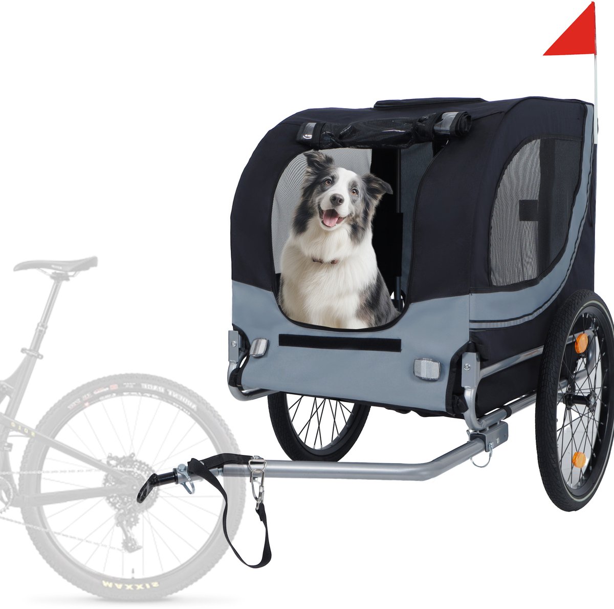 MIVRAY Hondenfietskar - Tot 40 kg Draagvermogen - 125 x 92 cm - Staal en Oxfordstof - Zwart Grijs - Opvouwbaar met Regenhoes
