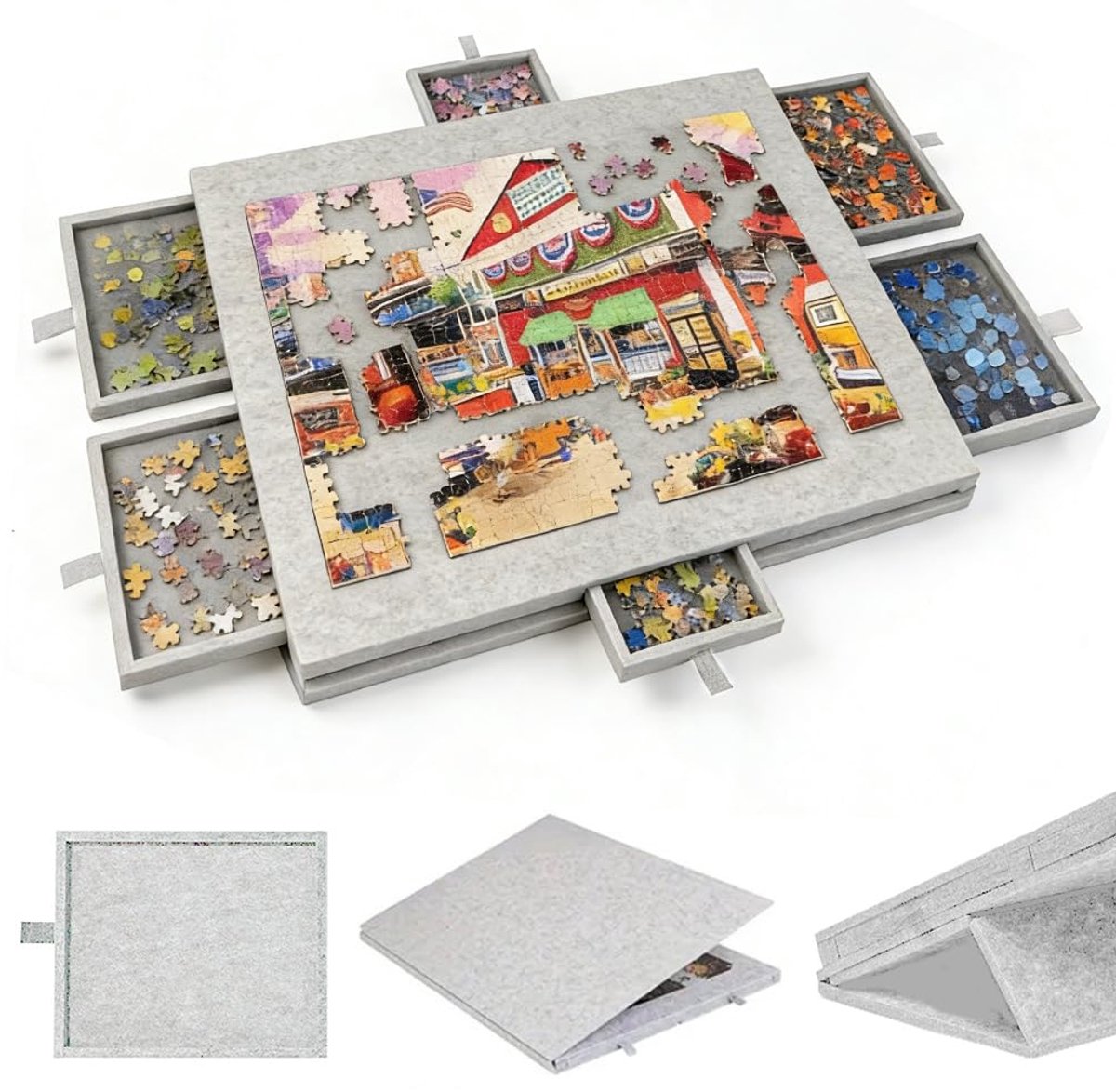 SnelShoppen - Puzzeltafel 1000 Stuks, Draagbaar Puzzeltableau met 6 Laden, Lichtgewicht Vilten Opbergkoffer, Kantelbare Puzzelopslag voor Volwassenen