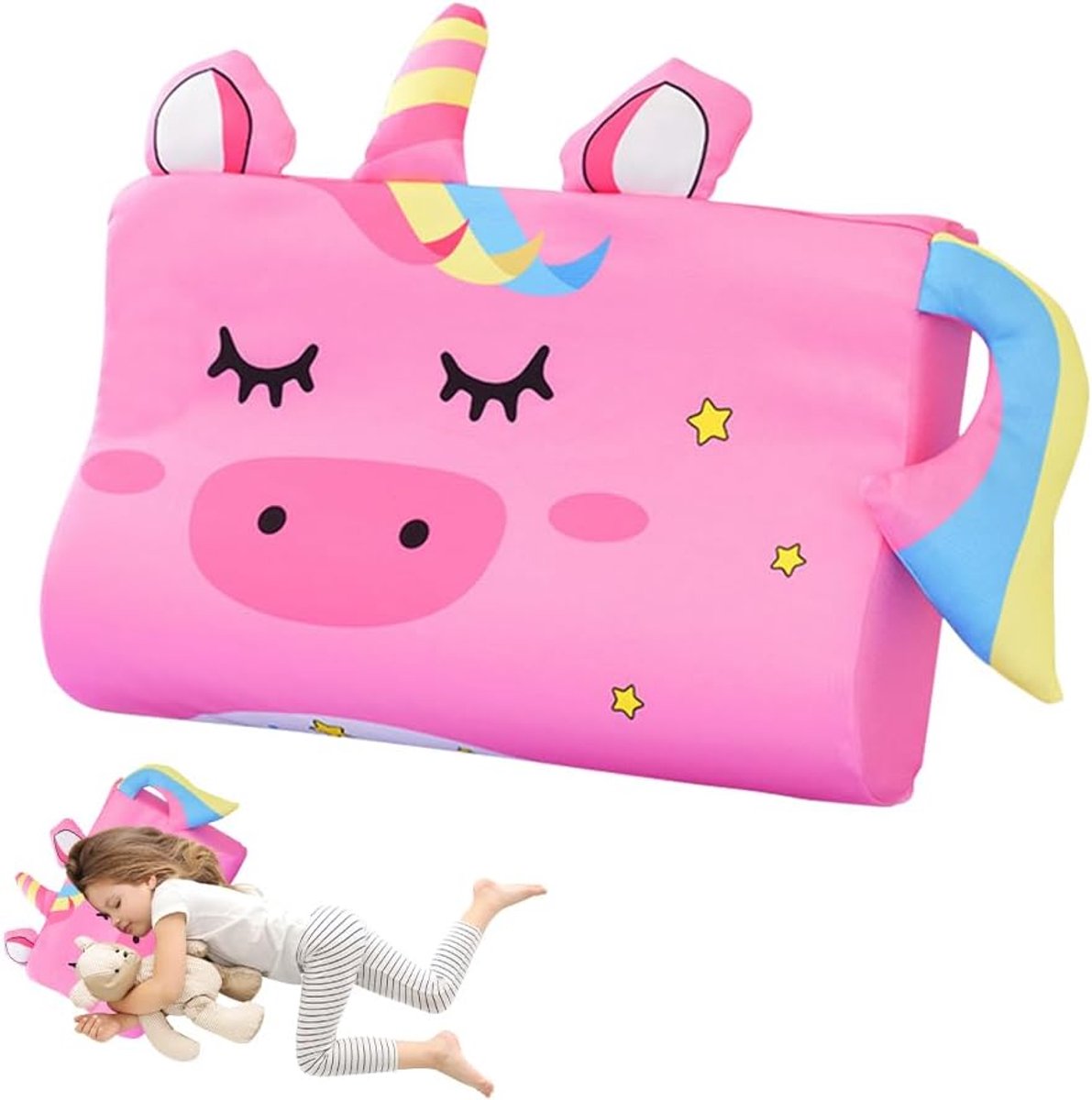 SnelShoppen - Ergonomisch Kinderkussen 45x27 cm - Kawaii Dieren Kussen voor Kinderen - Ademend en Huidvriendelijk Hoofdkussen - Wasbaar - Perfect voor