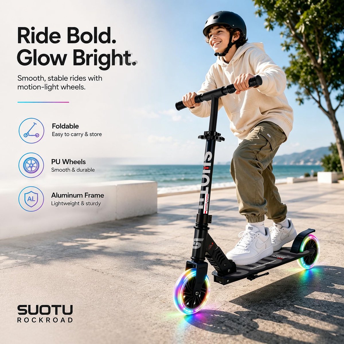 SnelShoppen - Kinderstep met 145 mm Lichtgevende Wielen, Opvouwbaar en Verstelbaar, Draagvermogen 100 kg, Scooter voor Kinderen van 3-12 Jaar, Alumini