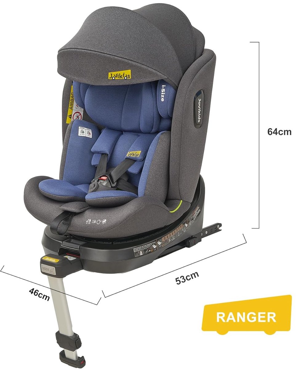 Autostoeltje Draaibaar – 40-150 cm – Isofix en Steunpoot – Stof, Polypropyleen en Roestvrij Staal – Blauw – i-Size met Slaapstand