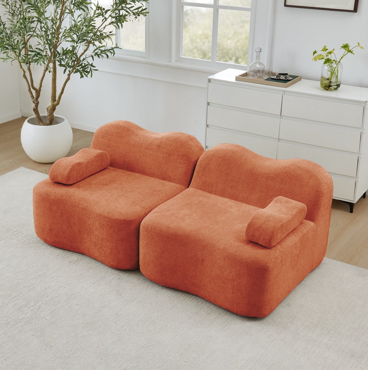 COVREO Modulaire 2-zitsbank 192 x 98 x 70 cm – oranje velvet, zonder montage