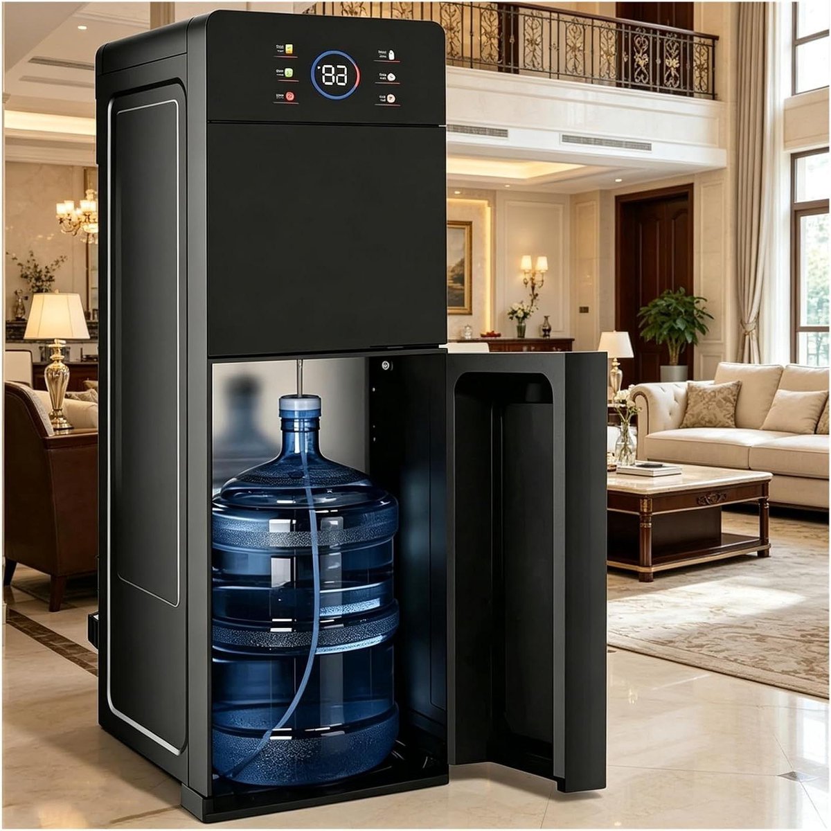 Waterkoeler Onderlading - Waterdispenser - Direct Warm Koud - Digitaal Touchscreen - 19 Liter Flessen - Zwart