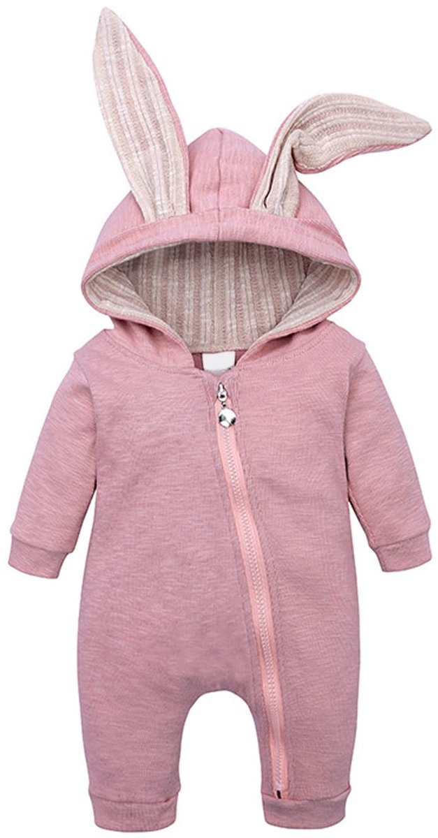SnelShoppen - Peuter Baby Jongens Meisjes Katoenen Romper Lange Mouw Capuchon Rits Jumpsuit Bodysuit Baby Herfst Kleding Pyjama Outfit Unisex 0-18M