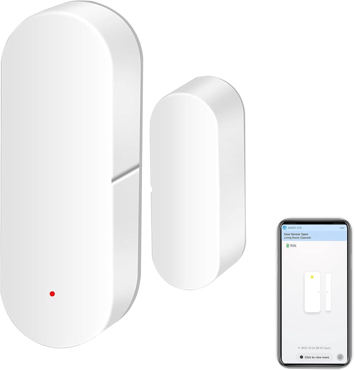 SnelShoppen - WiFi Deursensor Slimme Draadloze Raamsensor met App Meldingen, Compatibel met Alexa en Google Assistant, Thuisbeveiliging, 1 Stuk, ABS P