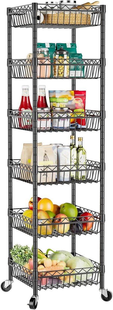 Opbergplanken Manden - Draad Rekken Pantry Eenheden - Ruimte Organiseren - Verstelbare Hoogte Elke Laag - 62 Inch Hoog - Zwart