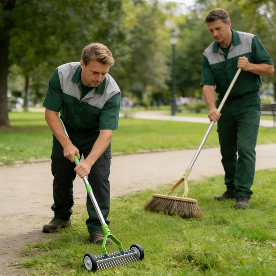 Rieten hark - Gazon hark - Gazon onderhoud - Verstelbaar handvat - 130 cm - Groen — afbeelding 3