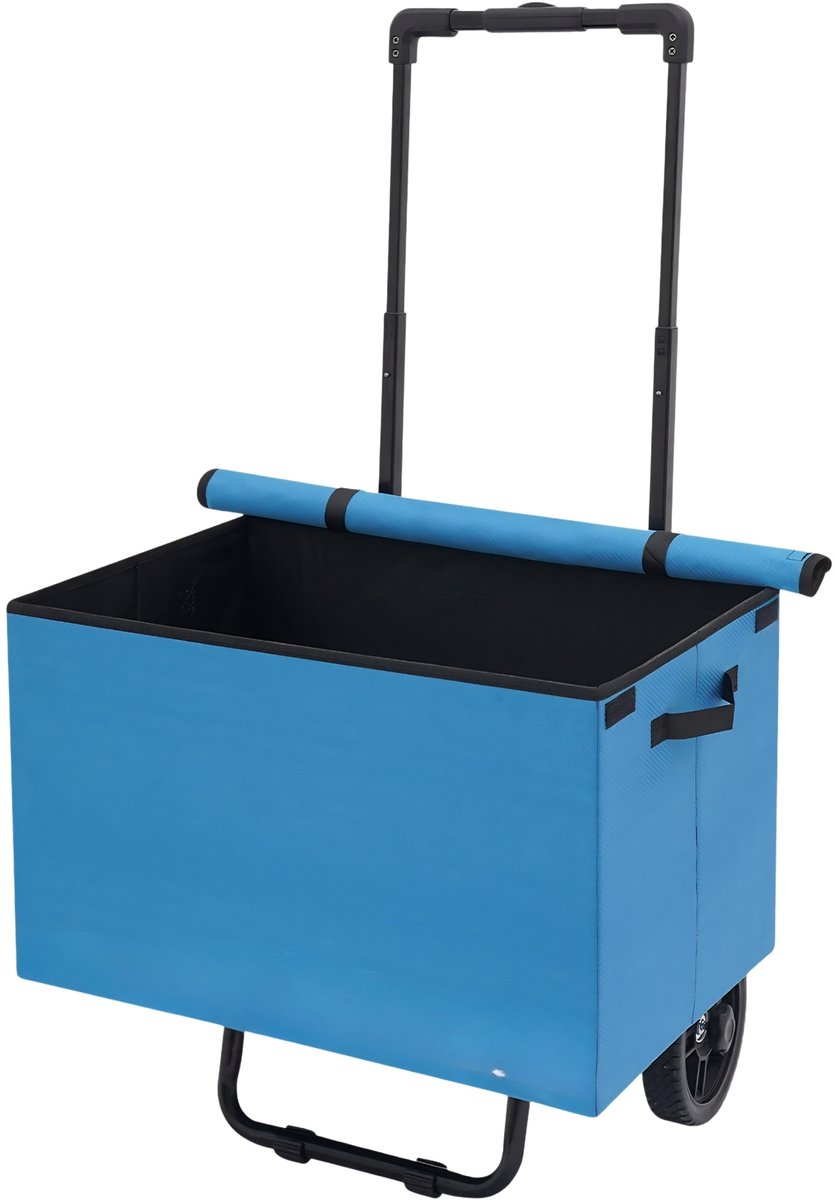 Opvouwbare Boodschappenwagen met Wielen – Winkelwagen met Telescopische Trekstang, Draagbare Handkar voor Boodschappen en Dagelijks Gebruik – Blauw
