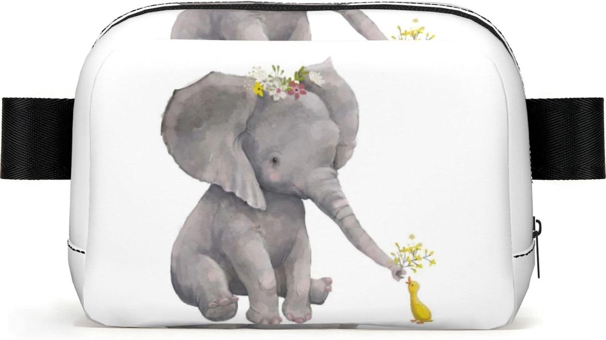 Modieuze Heuptas - Borsttas Casual - Dagelijks Gebruik - Opdruk Olifant Eend - 13x19x5.5 Cm - Zwart