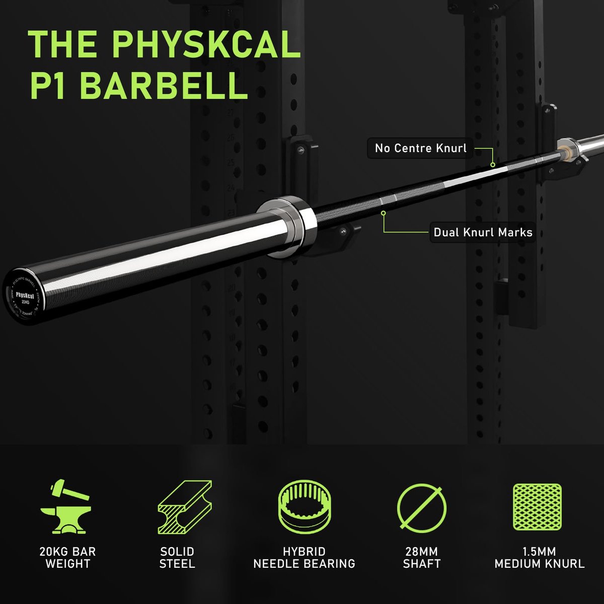 SnelShoppen - 7ft Olympische Barbell - Gewichtstang voor Krachttraining - Professioneel, Stevig, Hoogwaardig Staal, 20kg - Voor Fitness, Bodybuilding,