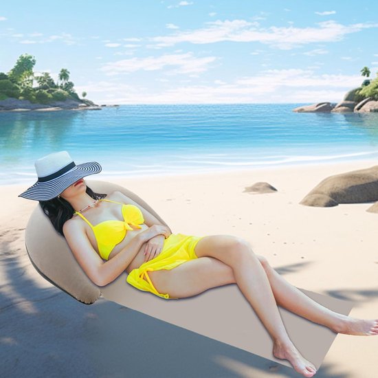 Strandmat - Opblaasbaar ligvlak - Ontspannen aan zee - Verstelbaar rugkussen - 160 x 70 cm - Grijs — afbeelding 3
