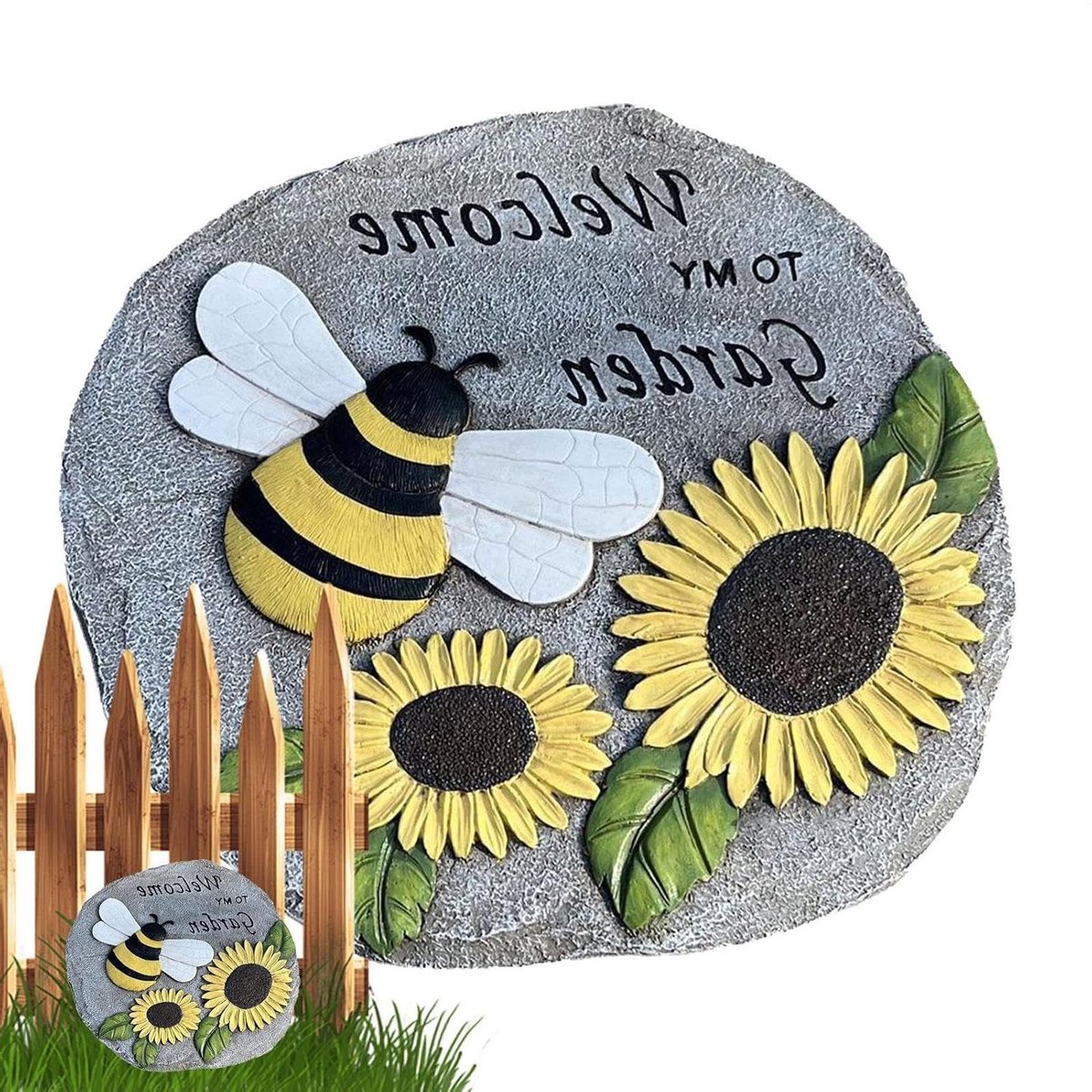 Stapstenen Tuin - Decoratieve Stenen - Pad Aanleggen - Zonnebloem Bijen Design - 235 cm - Multicolor