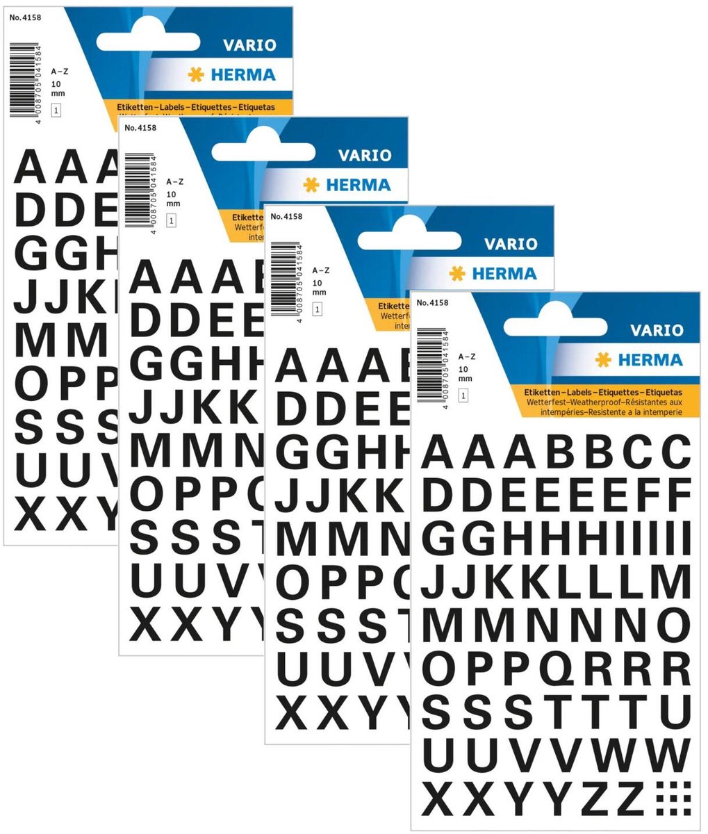 Herma Alfabet plak letters A-Z Stickers - 4x vellen - wit - 10 mm - watervast