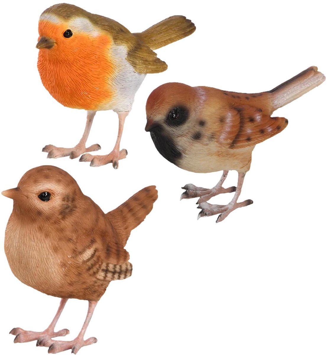 Esschert Design tuinvogel beeldjes set - 3x - ca 10 cm - vogels - polyresin