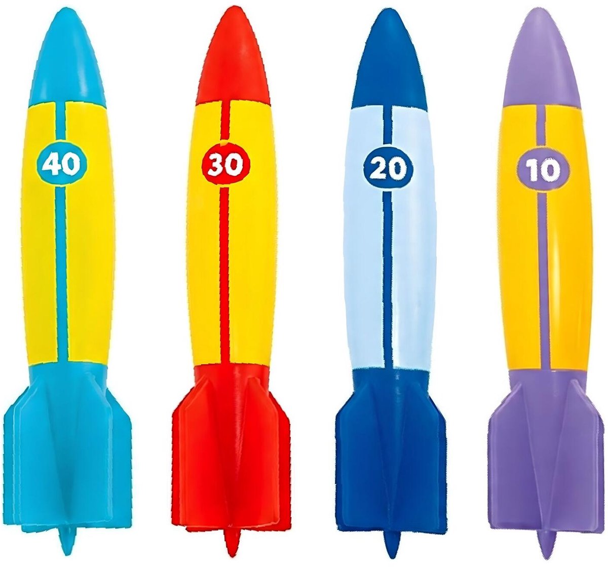 Intex Duikstaven Torpedos Rockets - 4x stuks - gekleurd - kunststof - duikspeelgoed - duikstaafjes - duikstokjes - zinkt naar de bodem