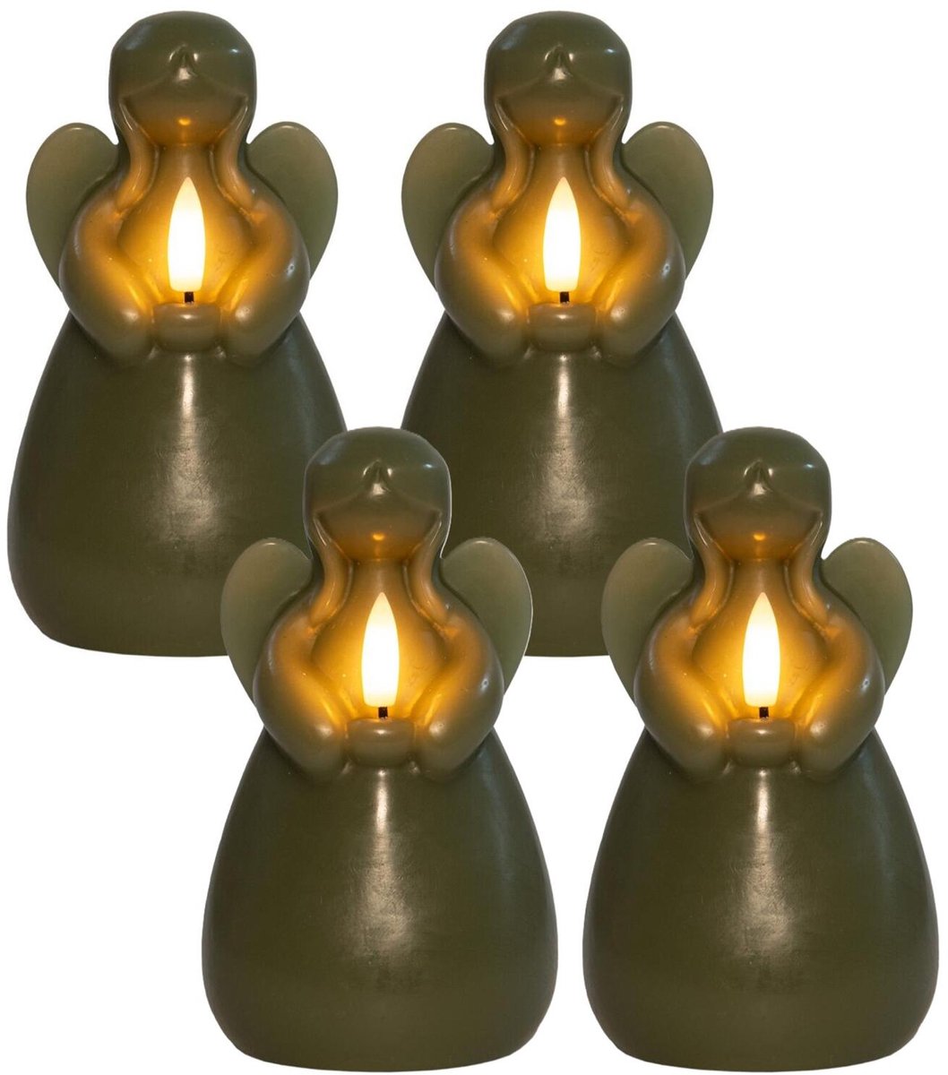 Anna's Collection LED kaars engel - 4x - jade groen - 14 x 8 cm - met timer - op batterijen - kerst - kerstkaarsen