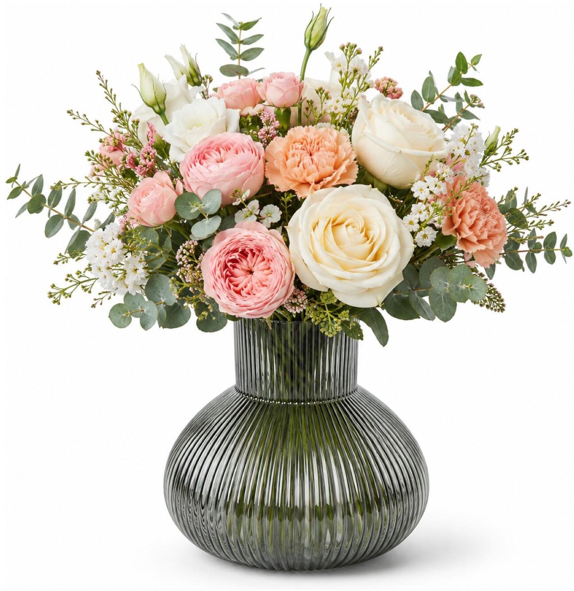 Bellatio Design Bloemenvaas Bubbles - transparant smoke grijs glas - D20 x H22 cm - vazen