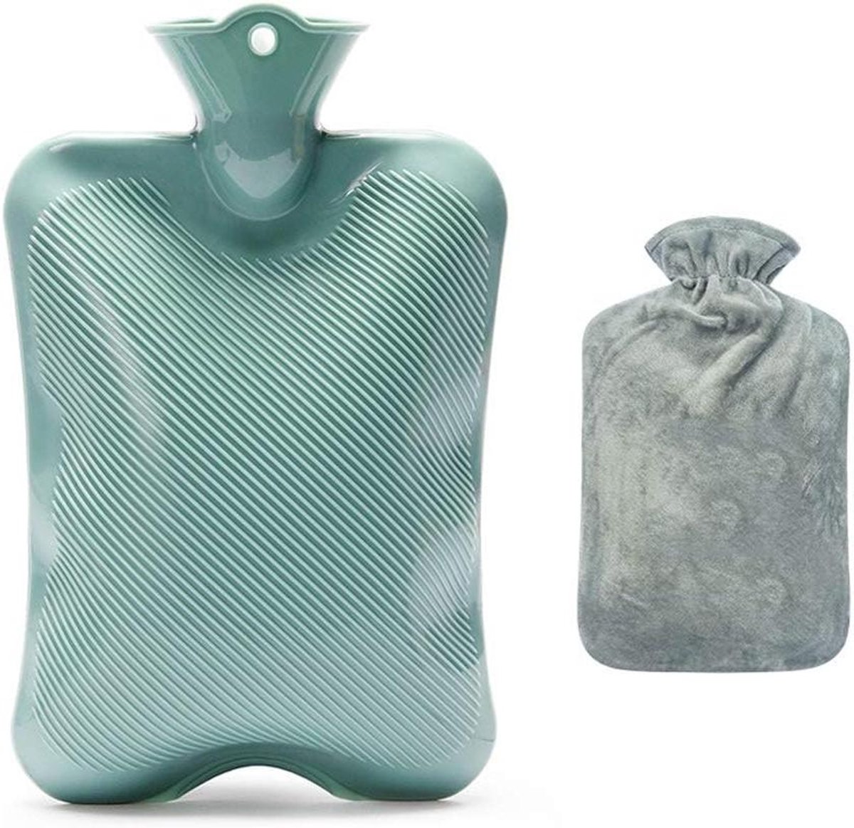 Warmwaterkruik - Warmwaterzak - Pijnverlichting - Zachte fleece hoes - 2L - Blauw