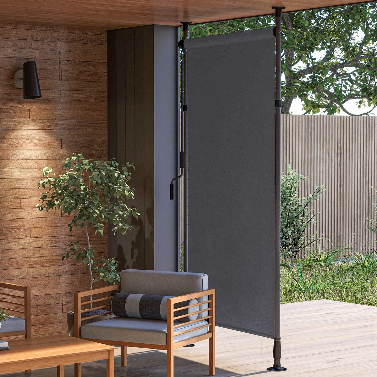MIVRAY Vrijstaande Markies – Verstelbare Hoogte Zonder Boren – 150 x 220-310 Cm – Aluminium En Polyester – Donkergrijs – Voor Balkon En Terras