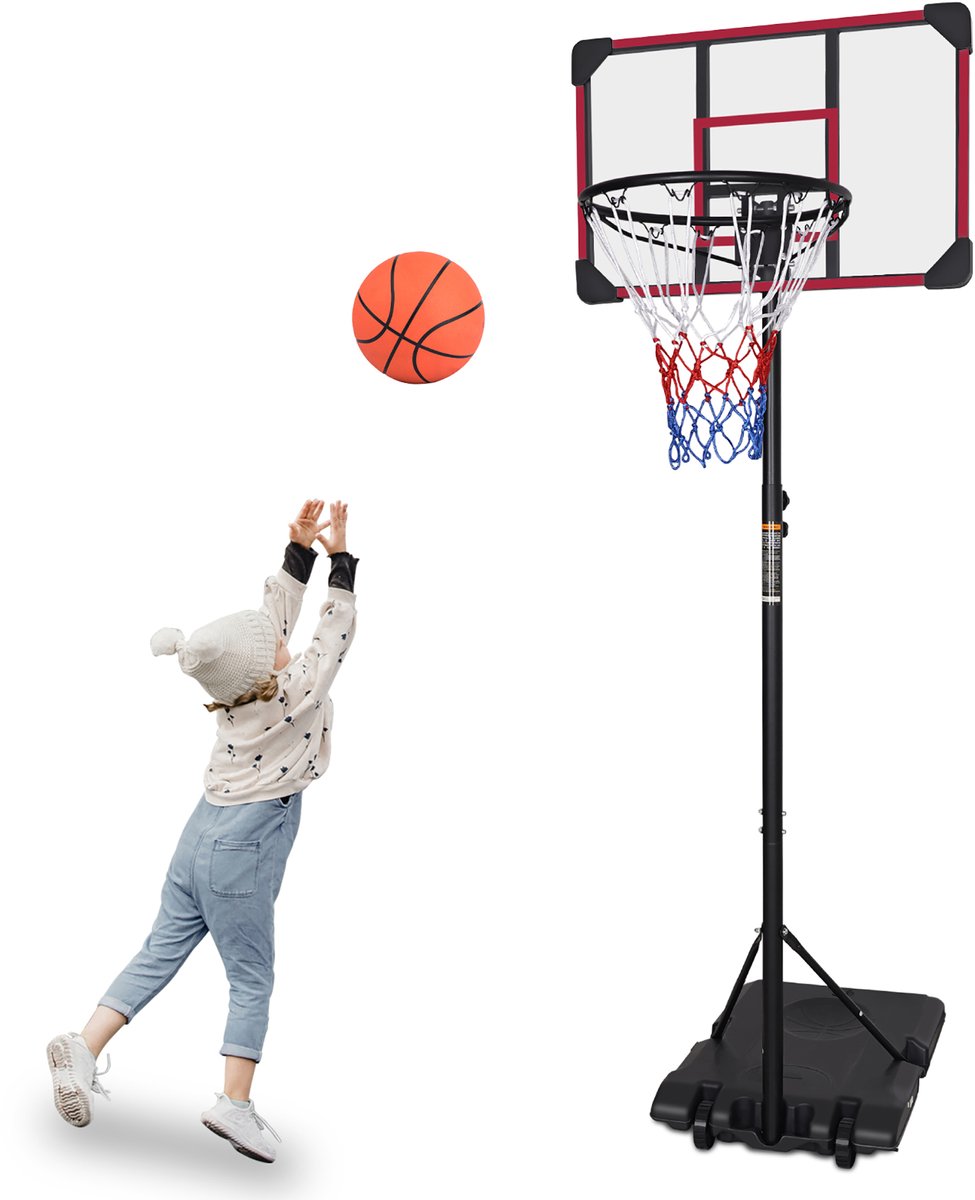 DESMIU Basketbalstandaard – Verstelbare Hoogte 170-213 cm – Met Wielen – Metaal En Kunststof – Zwart Rood – Voor Binnen En Buiten