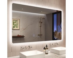 SnelShoppen - STARLEAD Badkamerspiegel met Verlichting 120x70 cm - Bluetooth, Dimbaar, 3 Lichtkleuren, Geheugenfunctie, IP44, Gehard Glas, Grote Spieg