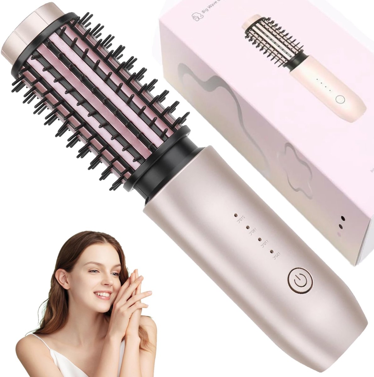 SnelShoppen - Draadloze Krultangborstel 2 in 1 - Draagbare Mini Haarcurler en Stijltang met Negatieve Ionen - Oplaadbare Krulstaaf - 7000 mAh - Roze -