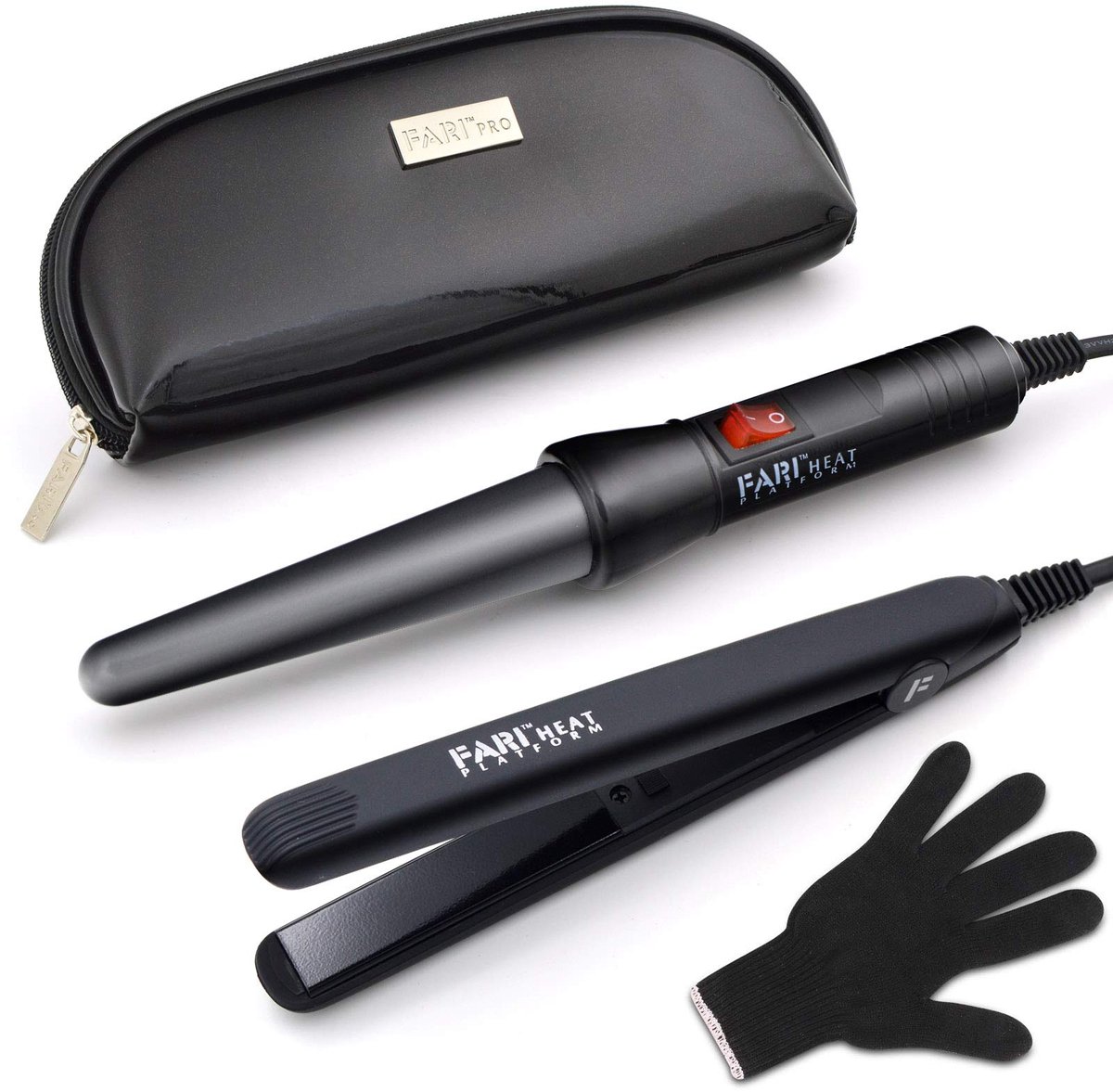 SnelShoppen - FARI Krultang en Mini-Stijltang 2-in-1 Kit - Keramische Toermalijn, Hittebestendige Handschoen & Reisetui - Ideaal voor Reis, Feest en D