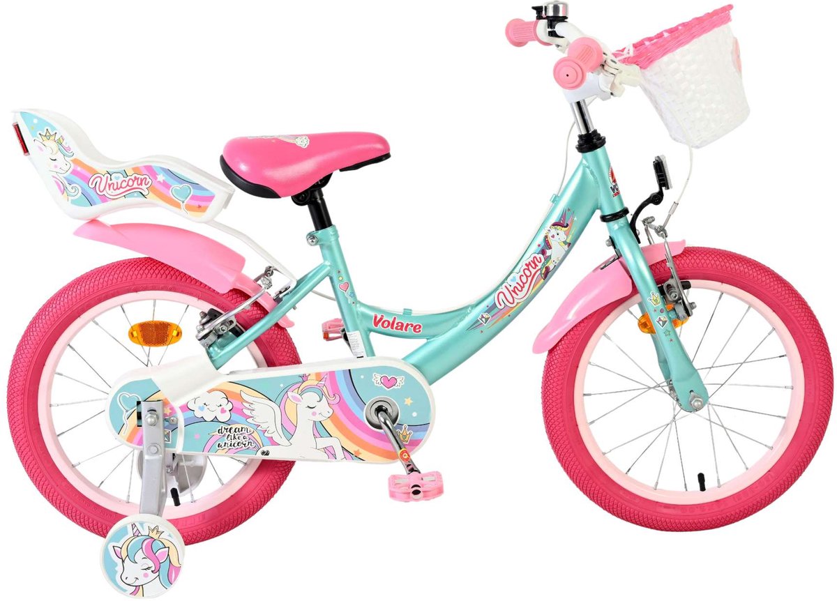 Volare Unicorn Kinderfiets - Meisjes - 16 inch - Groen - Twee Handremmen