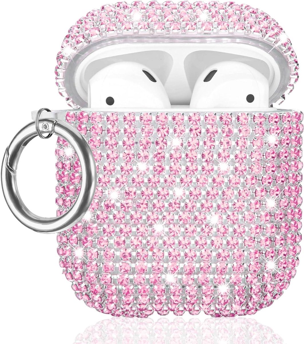 AirPods Hoesje - Oortelefoonhoesje Beschermhoes - Bescherming Opladen - Met Strass Steentjes - Voor AirPods 1/2 - Roze