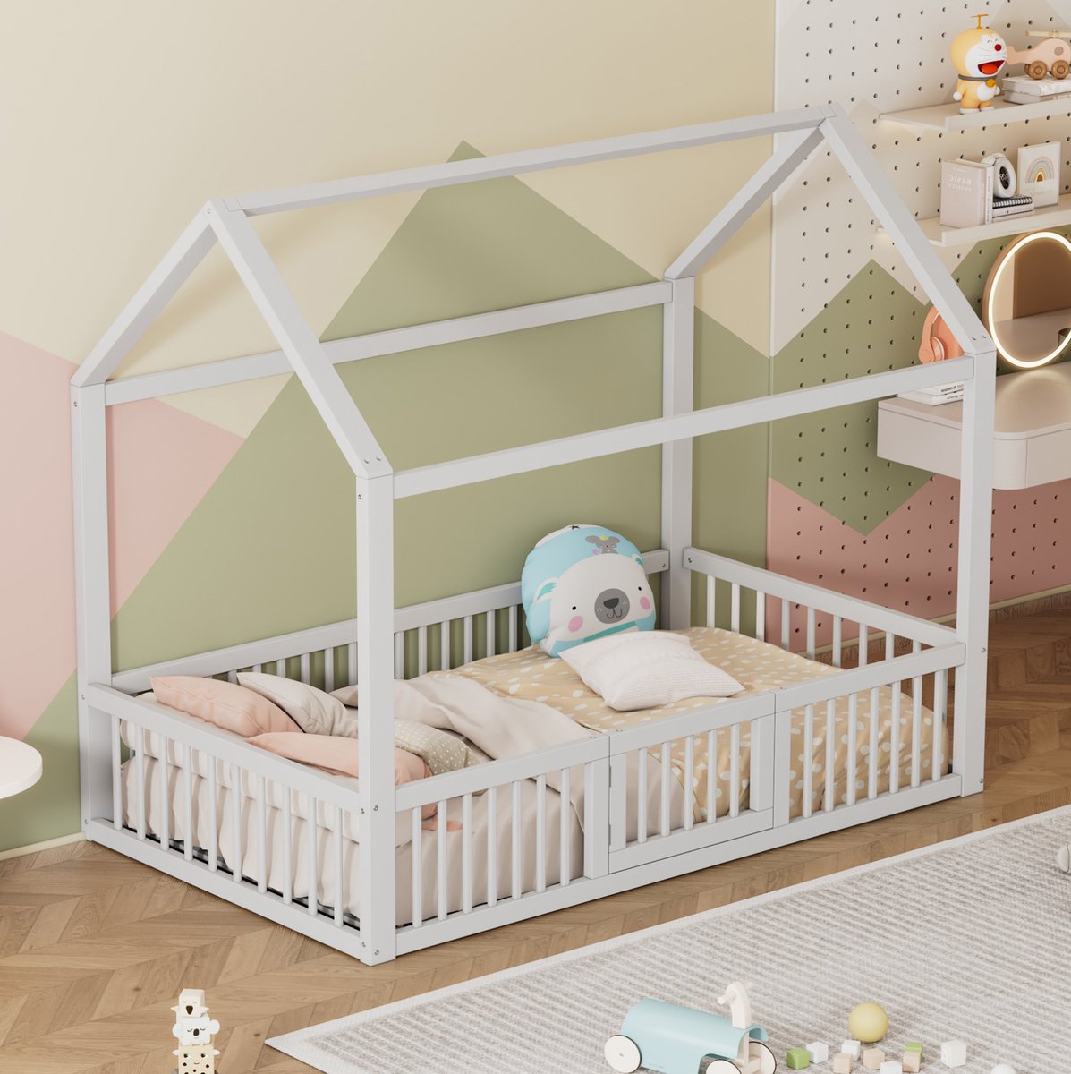 MODFU - Huisbed - Kinderkamer - Wit - 90 X 200 Cm - Grenen - MDF