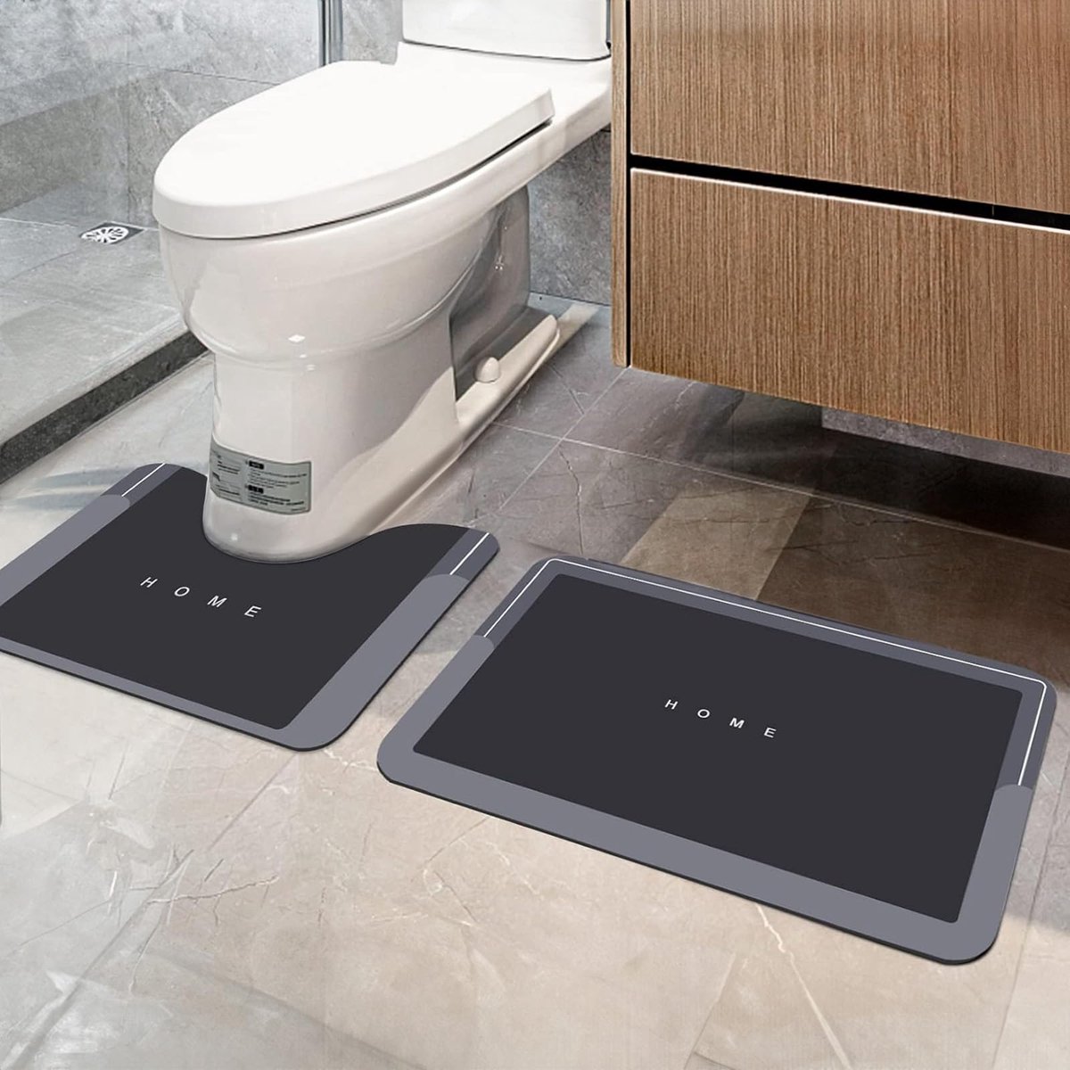 SnelShoppen - Badmat Set van 2 Absorberende Antislip Badmatten en Toiletmat, Zachte Badmat 50x80 cm + 50x60 cm voor Badkamer, Modern Design, Comfortab