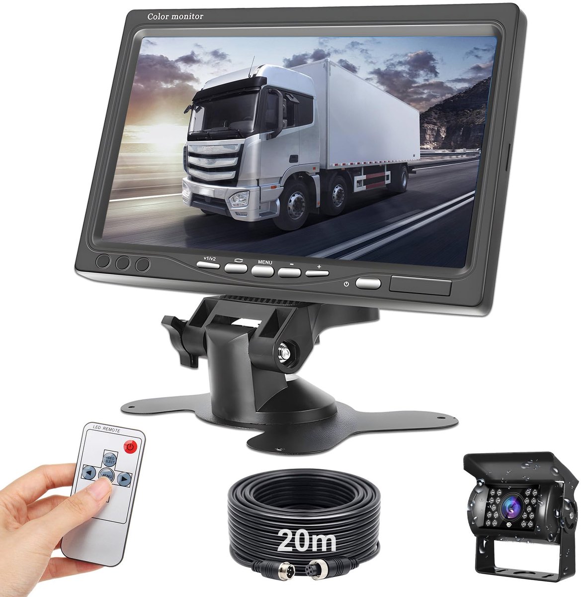 SnelShoppen - Achteruitrijcameraset 7 inch 1080P Monitor, IP68 Waterdichte Nachtzicht Auto Back-upcamera, Kabel Stabiel Signaal voor Bussen, Campers,