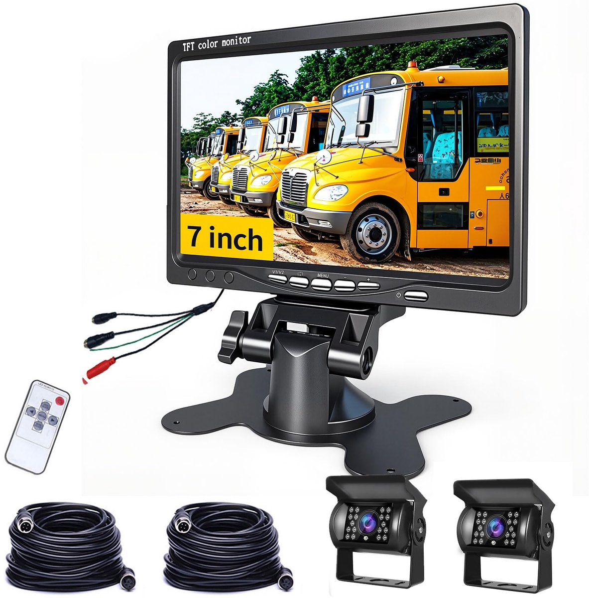 SnelShoppen - Achteruitrijcamera met 7 Inch LCD-scherm, Dubbele Camera's Voor en Achter, IP68 Waterdicht, 18 IR Nachtzicht, Geschikt voor Vrachtwagen,