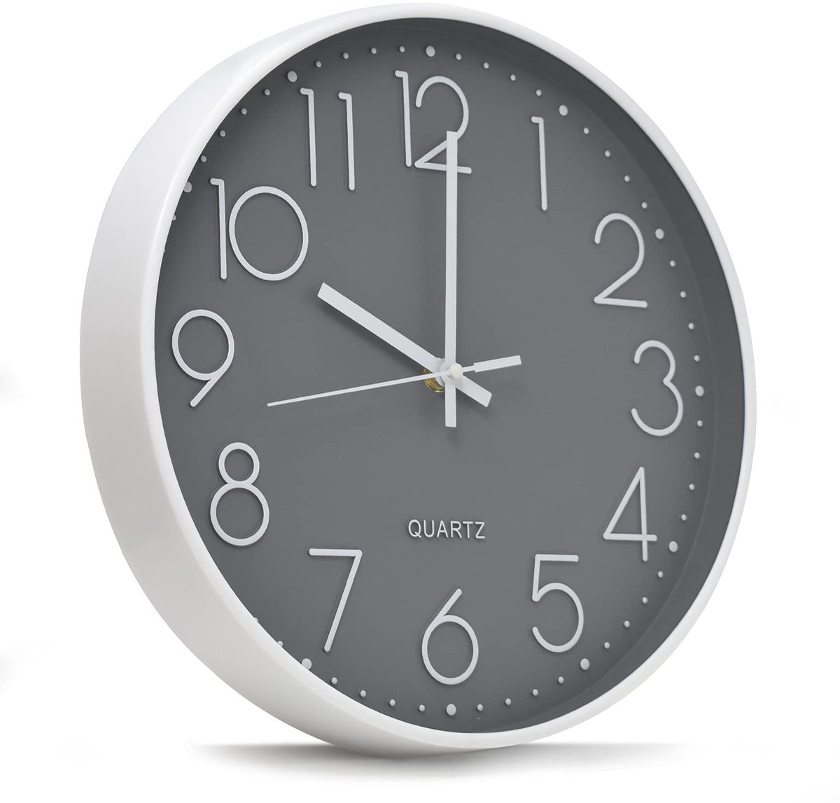SnelShoppen - Moderne 30 cm Stille Wandklok - Niet-Tikkende Veegmechanisme - Decoratieve Klok voor Badkamer, Woonkamer, Hal - Grijs Kwartsontwerp