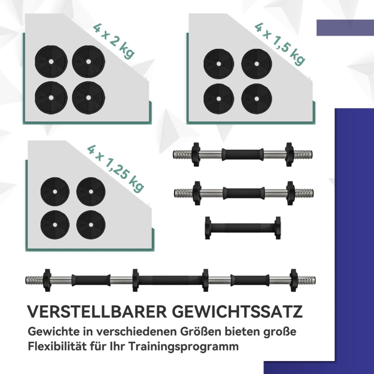 HAUSS SPOLE Halterset – 2-in-1 Verstelbaar 20 Kg – Kunststof – Zwart – Korte- En Lange Halter Voor Krachttraining Thuis – Antislip