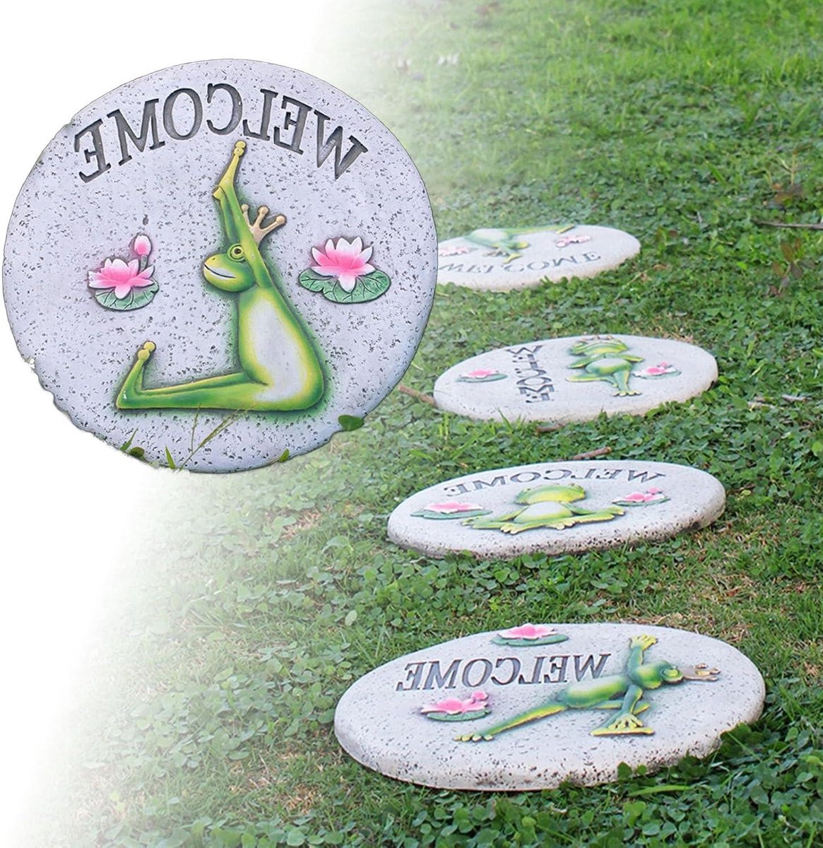 Decoratieve Stapsteen - Tuinpad Steen Siersteen - Tuinpad Aanleggen - Handgesneden Glad Gepolijst - 27 cm Diameter - Grijs