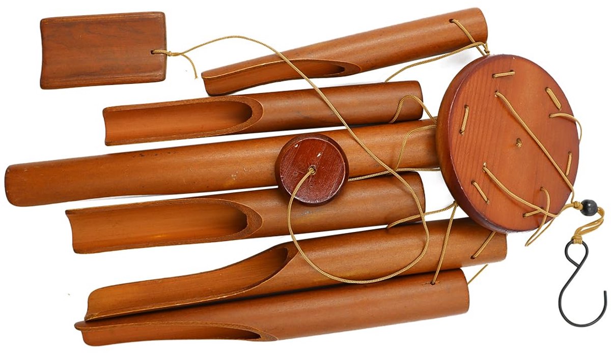 SnelShoppen - Bamboe Windgong 6 Buizen - Houten Klokkenspel voor Buiten en Binnen - Tuin Decoratie - Geluid en Sfeer in Tuin, Balkon, of Huis